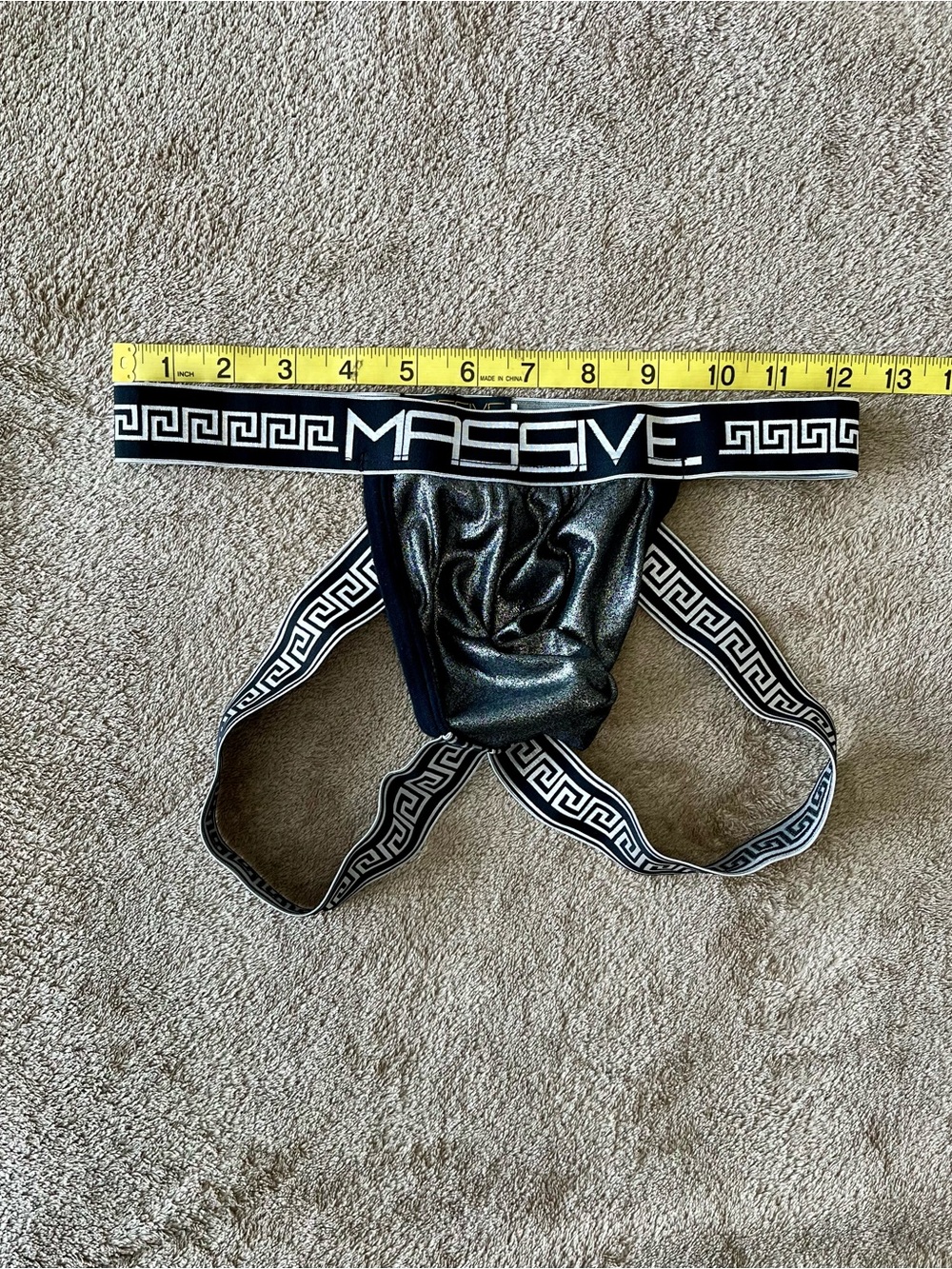 Andrew Christian Black and Solver Shiny Jockstrap with Massive Waistband - Picture 3 of 4